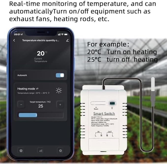High Power Tuya 16A Smart WiFi Temperature Controller with Waterproof Probe - APP Remote Control for Greenhouse,Homebrew,Thermostat,Aquarium,Climbing Pet Breeding,Incubator,Alexa Voice Compatible