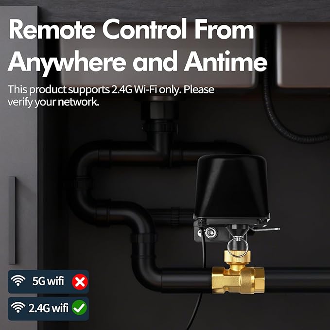 Owfeel WiFi Smart Water Valve, APP Remote Control, DN20 Ball Brass Water Valve, Compatible With Alexa, Google and Application Program iOS/Android, Only Supports 2.4 GHz WiFi (3/4")