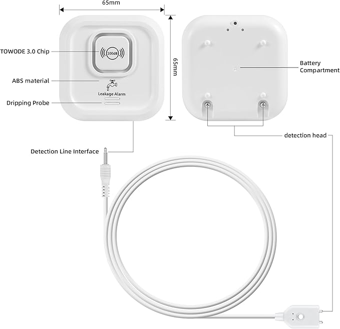 WiFi Water Leak Detectors 100dB Smart Water Sensor Alarm with 3.22 ft Sensor Cable Triple Detection Mode, with App Remote Monitor, Wireless Tank Level Monitor for Basement, Kitchen, Bathroom(1pack)