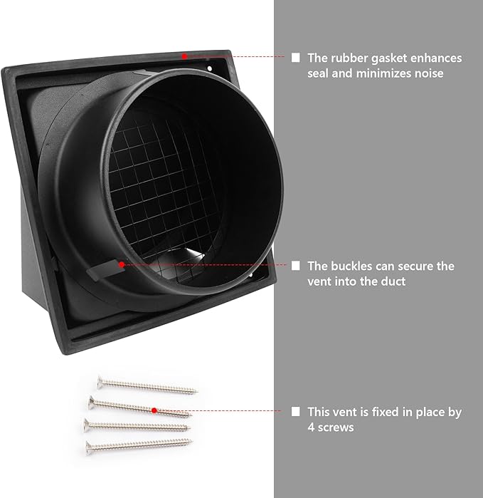 FRESH SPEED 6 Inch Black Dryer Vent Cover Outside Stainless Steel Wall Vent with Removable Cover and Bird Screen Mesh RAL9011