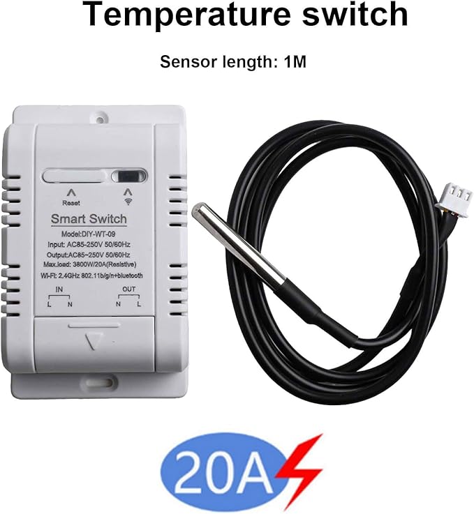Temperature and Humidity Smart Switch for eWeLink - 20A Load Capacity (3800W), ABS Housing, -20°C to 80°C Operating Range, Scheduling & Data Logging (A)