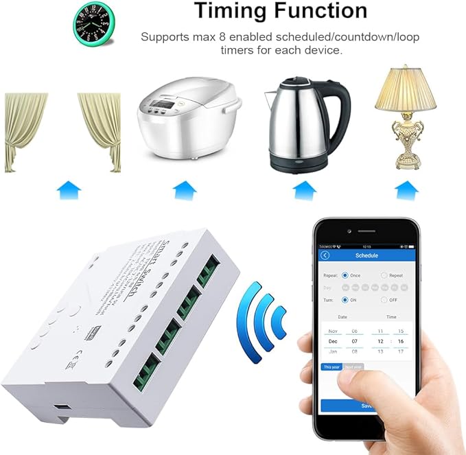 4 Channel WiFi& RF& Bluetooth Smart Dry Contact Relay Switch Module,Phone app Remote/Voice Control,Timer,Compatible with Alexa. (85-250V/USB 5V)