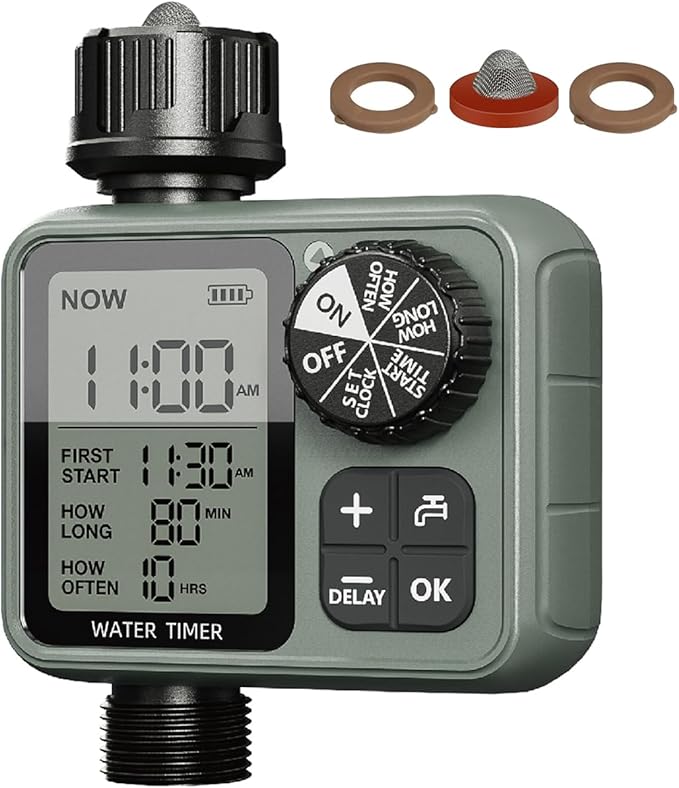 CMARS Sprinkler Timer for Garden Hose, Programmable Water Timer with Rain Delay & Manual Mode, Automatic Drip Irrigation System, Outdoor Hose Timers for Lawn Yard Watering, 1 Outlet