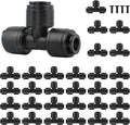 Kalolary 30Pcs Quick Connect 1/4" Drip Irrigation Tee Fitting,Universal Barbed Tee Connector for 1/4" Irrigation Tubing Leak Free Fittings with 4Pcs Plugs for Sprinkler Drip Irrigation Watering System
