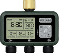 3 Zone Brass Sprinkler Timer, Garden Hose Timer, Automatic Irrigation System, Programmable Faucet, 3 Outlets, with Rain Delay, Manual Mode,Child Lock, for Yard, Garden, Lawn, Green E13WT06