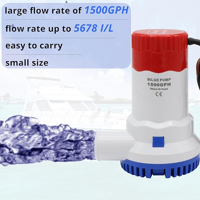 Electric Boat Bilge Pump with Float Switch for Boat Set, 1500GPH 12V Bilge Pump Kit with Automatic Float Switch
