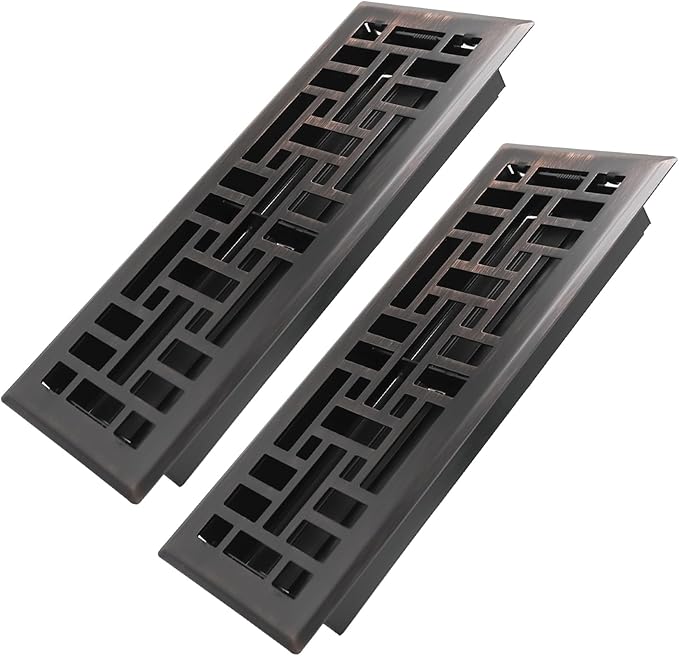 Howeall 4x12 Inches 2 Pack Heavy Duty Walkable Floor Register Easy Adjust Air Supply Lever Floor Vents - Seattle Design - Vent Cover for Home Floor - Oil Rubbed Bronze