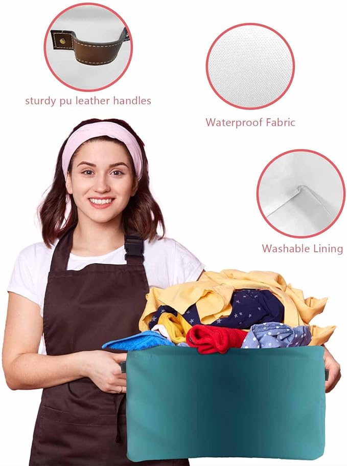 Turquoise Grey Ombre Storage Bins Cubes Waterproof Cloth Storage Basket, Farmhouse Gradient Minimalist Foldable Storage Bags for Shelf Closet Clothes Storages Organizers with Handles 15x11x9.5 in 2PCS