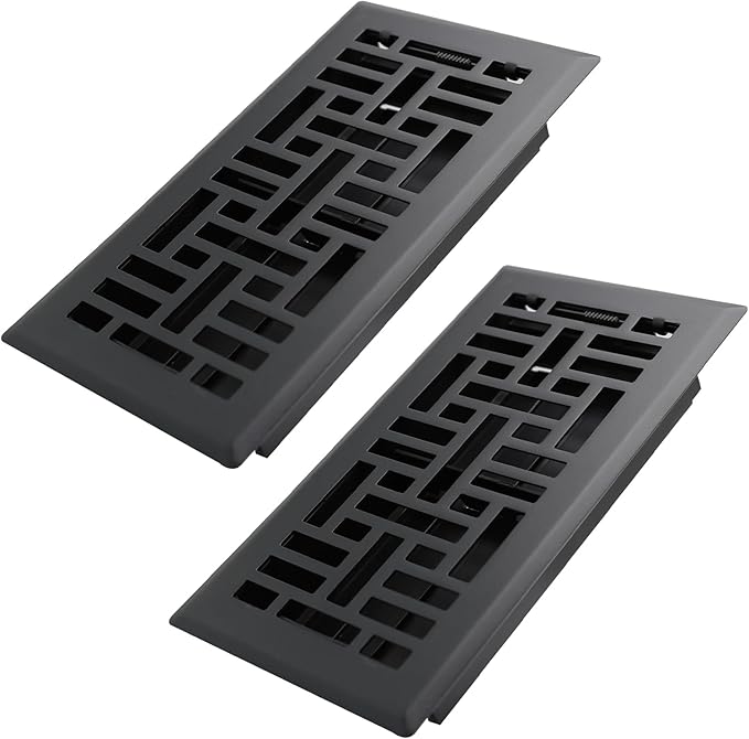 Howeall 4x8 Inches 2 Pack Heavy Duty Walkable Floor Register Easy Adjust Air Supply Lever Floor Vents - Seattle Design - Vent Cover for Home Floor - Matte Black
