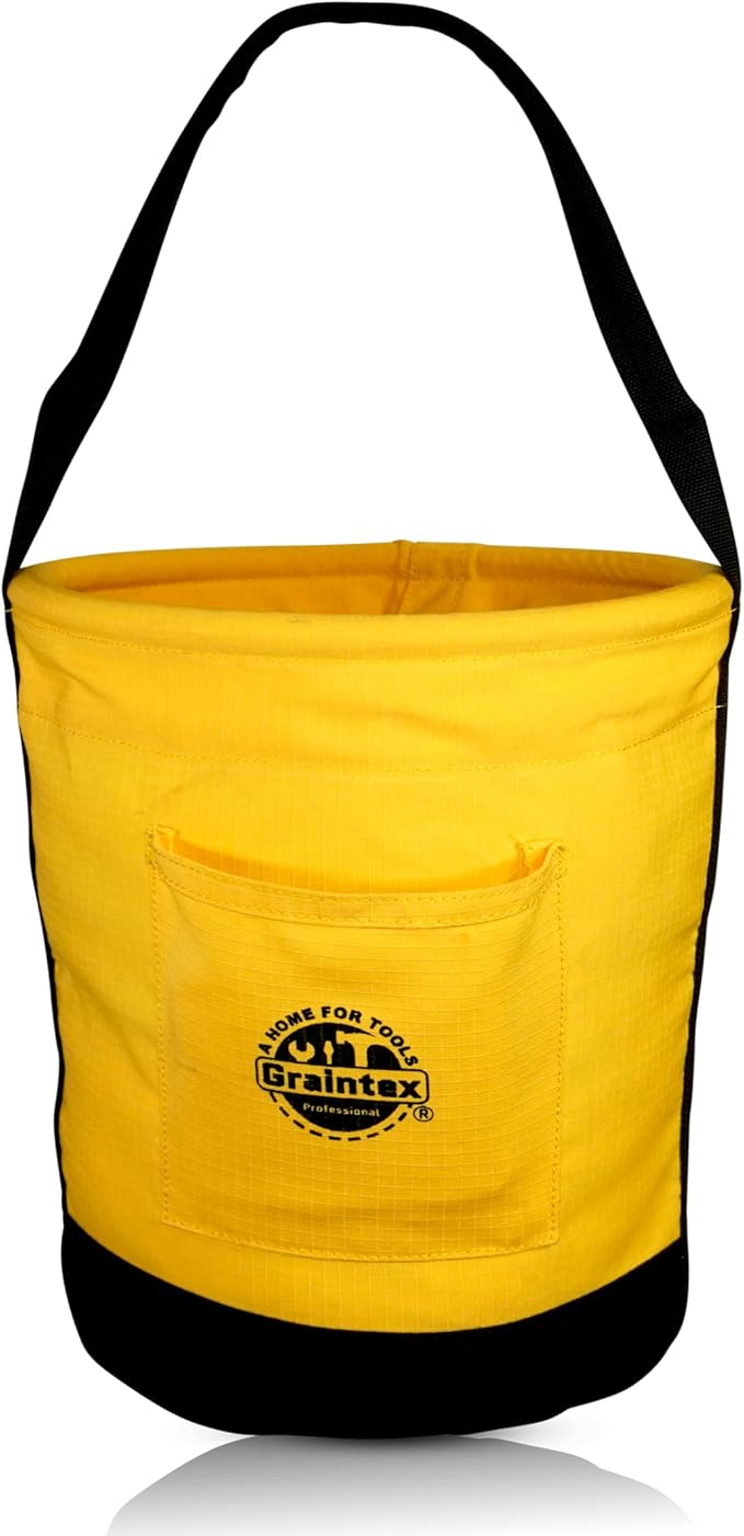 Graintex Tapered Canvas Bucket 12"x10"x15", Utility Tool Bucket One Inside Pocket, Reinforced Base & Carry Handle, Ripstop Canvas - Yellow