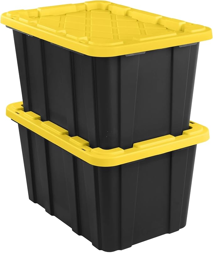 Storage Bin 27 Gallon Industrial Tote, Rugged Plastic Storage Bin, Snap-on Lid, Heavy-Duty Organizing Containers for Closet, Bathroom, and Office 6-Pack