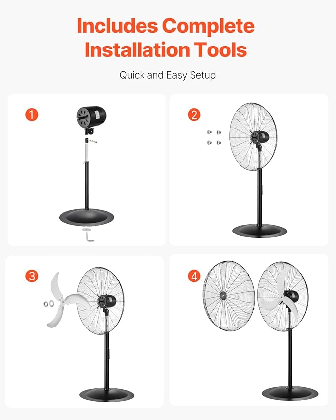 VEVOR Industrial Pedestal Fan, 30 Inch 85-Degree Oscillating Fan, Height Adjustable Standing Fans with 3 Adjustable Speeds, High Power Floor Fans for Office, Black