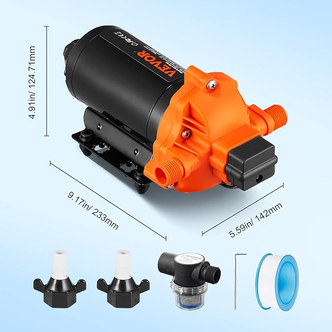 VEVOR Water Pressure Diaphragm Pump, RV Water Pump, Fresh Water Pump110V AC, 3.3 GPM, Pressure Adjustable, Self Priming Sprayer Pump with Pressure Switch for RV Camper Marine Boat Lawn, FCC Certified
