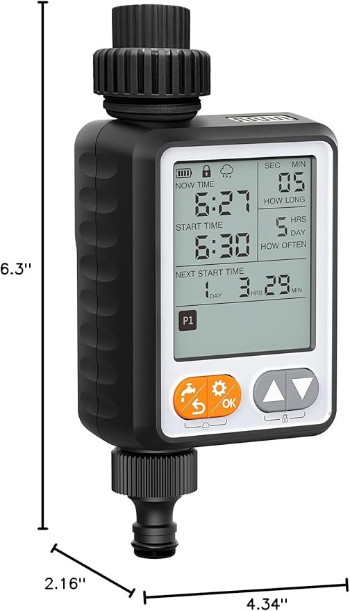 Sprinkler Timer for Garden Hose, 10 Programmable Water Timer with with Auto Rain Delay, IP54 Waterproof 3.3“ Large LCD Drip Irrigation System Timers for Plant, Yard, Lawns, Outdoor