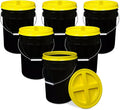 ePackageSupply 5 Gallon Bucket - Food Grade Bucket with Airtight Gamma Seal Screw-On Lid, BPA-Free, Heavy-Duty 90 Mil HDPE Plastic, Bulk Storage, Durable Container, Made in USA, Black/Yellow, 6 Packs