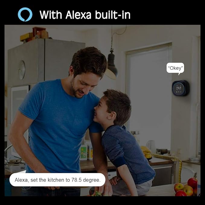 Alpha Smart Thermostat with Voice Control, Connected Control Smart Phone Wi-Fi Thermostat, Touchscreen Color Display, DIY, Built-in Alexa. T18UTW-7-WIFI.