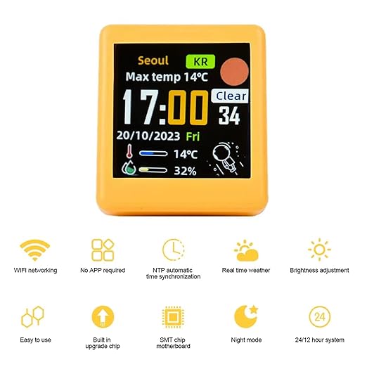 Smart Weather Station Mini WiFi Desktop Clock Weather Digital Clock Station with IPS LCD Screen Gadget for Decoration