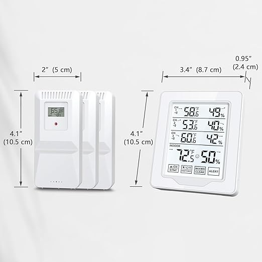 Indoor Outdoor Thermometer Wireless with 3 Remote Sensors, Digital Temperature Humidity Monitor Gauge with 500FT/150M Range, Temp Alert and Backlight