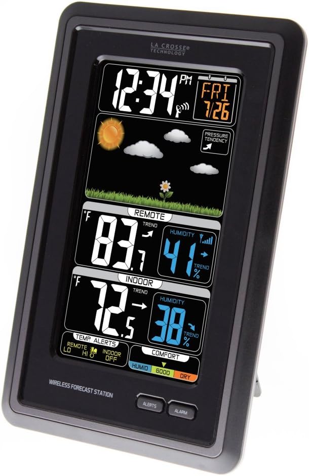 La Crosse Technology 308-1425B-INT Vertical Wireless Color Weather Station with Pressure, Black