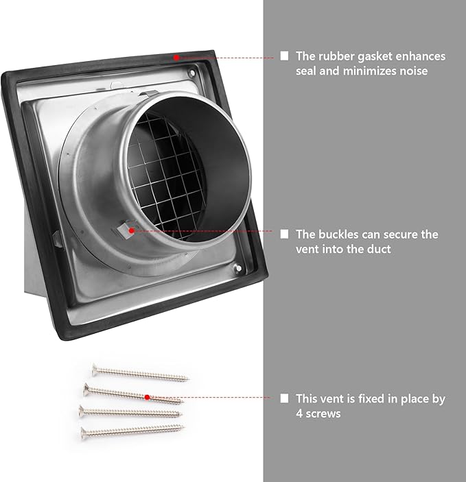 FRESH SPEED 4 Inch Dryer Vent Cover Outside Stainless Steel Wall Vent with Removable Cover and Bird Screen Mesh