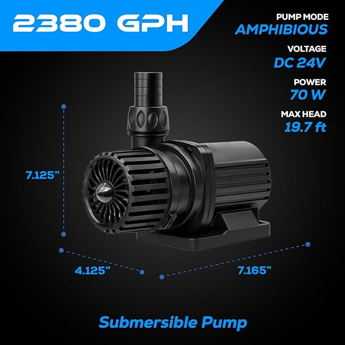 2380 GPH Intelligent ECO Amphibious Water Pump - Sine Wave Technology with Controller for Hydroponics & Aquariums, 70W - 2 Pack