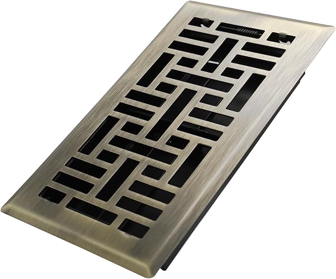 Howeall 4x8 Inches Heavy Duty Walkable Floor Register Easy Adjust Air Supply Lever Floor Vents - Seattle Design - Vent Cover for Home Floor - Antique Brass