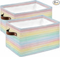 Colorful Striped Storage Bins Cubes Waterproof Cloth Storage Basket, Farmhouse Vertical Striped Watercolor Foldable Storage Bags for Shelf Closet Clothes Organizers with Handles 15x11x9.5 in 2PCS