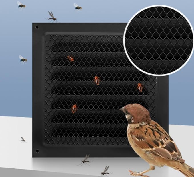 2pcs Attic Vent Soffit Vent Aluminum Wall Vent Metal Shed Vent Square Vent Louver Vent Grille with Built-in Insect Screen for Exterior Door House Attic Garage Ceiling (Black 8" x 8"-2 Pack)