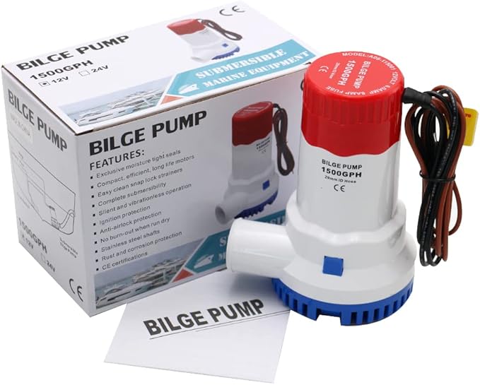 1500 GPH Marine Electric Bilge Pump 12V Low Noise Non-Automatic Boat Bilge Pump, Suitable for All Kinds of Ship Type Water Equipment