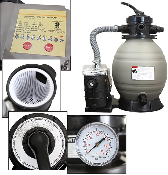 XtremepowerUS 13" Sand Filter with 3/4HP Pool Pump Digital Programmer Timer 2,640 GPH for Above Ground Swimming Pool Pump Set Up to 10,000 Gallons