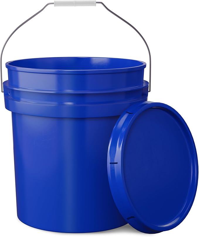 5-Gallon Dark Blue Bucket Pail Container with Lid | Metal Handles with Plastic Grip for Easy Carrying | Easy Stack and Store | Heavy-Duty Extra Durable | Food Grade | BPA Free - 1 Pack