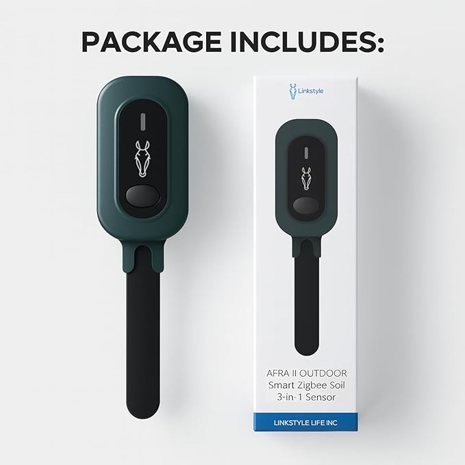 PLANTRON Afra II Smart Soil Moisture Sensor By LINKSTYLE — Includes WiFi Hub (2.4GHz wi-fi only) for Remote Access, 3-in-1 Soil Moisture, Temperature and Luminosity Tracker, Waterproof, Indoor/Outdoor