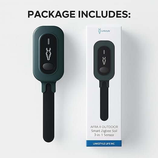 PLANTRON Afra II Smart Soil Moisture Sensor By LINKSTYLE — 3-in-1 Soil Moisture, Temperature and Luminosity Monitoring, IP67 Waterproof, Indoor/Outdoor [Requires Hub to Work]