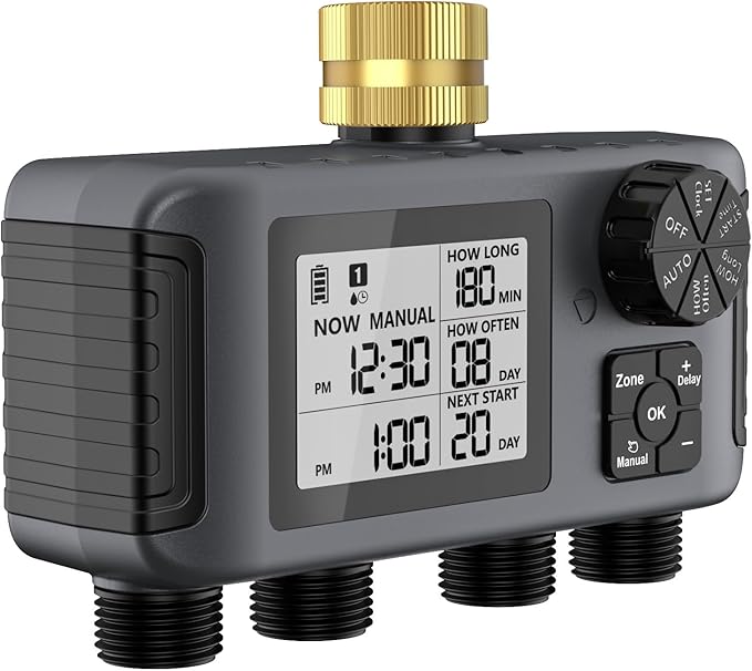 4 Separate Zone Garden Irrigation Timer Brass Inlet Intelligent Controller Automatic Manual Rain Delay Watering Systems Rain Delay Irrigation