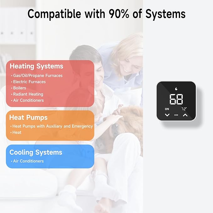 Smart Thermostat for House, WiFi Programmable Thermostat, Compatible with Alexa and Google Assistant, Remote Control Tuya/Smart Life, 𝗖-𝗪𝗶𝗿𝗲 𝗥𝗲𝗾𝘂𝗶𝗿𝗲𝗱 (Black)