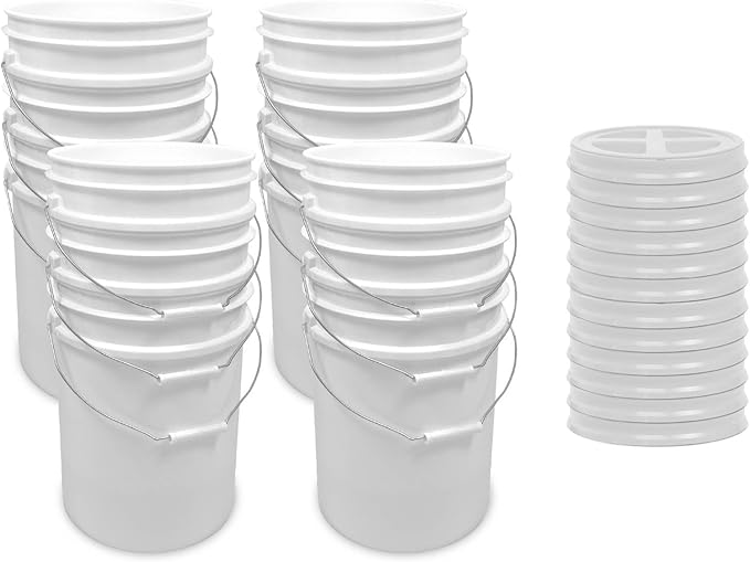 ePackageSupply 5 Gallon Bucket - Food Grade Bucket with Airtight Gamma Seal Screw-On Lid, BPA-Free, Heavy-Duty 90 Mil HDPE Plastic, Bulk Storage, Durable Container, Made in USA, White/White, 12 Packs