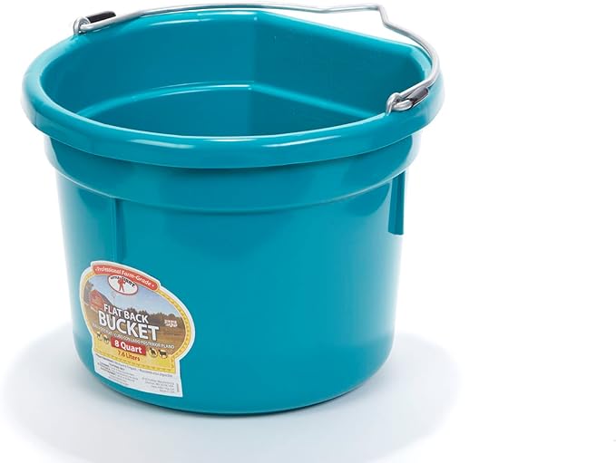 Little Giant® Flat Back Plastic Animal Feed Bucket | Animal Water and Feed Bucket with Metal Handle | 8 Quarts | Teal