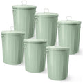 Plexon 20 Gallon Metal Trash Can with Lid Outdoor Large Trash Bin Steel Garbage Can for Garage Patio Farmhouse Bucket Bird Seed Storage Can Heavy Duty Round Container, Green 6 Pack