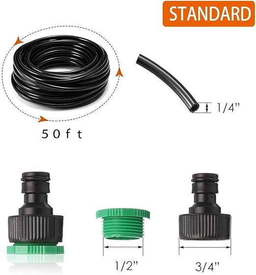 MSDADA Greenhouse Drip Irrigation Kit, 50ft Garden Automatic Irrigation System, 1/4" Blank Distribution Tubing Hose Adjustable Nozzle, Plant Watering System for Garden, Patio, Flower Bed, Lawn