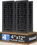 Howeall 4x12 Inches 4 Pack Heavy Duty Walkable Floor Register - Easy Adjust Air Supply Lever Decorative Floor Vent Covers, Seattle Design Vent Covers for Home - Matte Black
