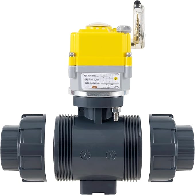 Smart electric valve 3/4 inch PVC joint ball valve Tuya APP smart wifi water shut-off valve DC24V AC110V-230V power adapter and power-off return setting. Timing water valve DN20MM
