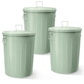 Plexon 20 Gallon Metal Trash Can with Lid Outdoor Large Trash Bin Steel Garbage Can for Garage Patio Farmhouse Bucket Bird Seed Storage Can Heavy Duty Round Container, Green 3 Pack
