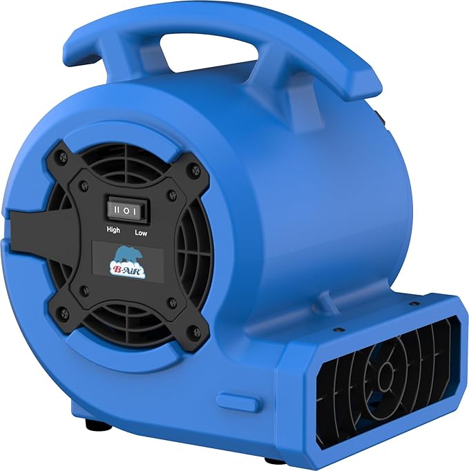 B-Air VP Series 1/8 HP Air Mover Commercial Floor Fan, 2 Speeds, 3 Drying Angles, 1.3 Amp Draw, for Water Damage Restoration, Carpet Drying, Air Circulation - Blue