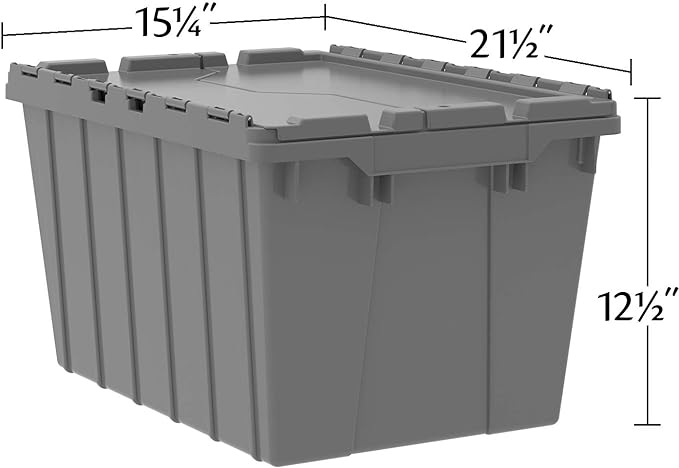 Akro-Mils 39120 Industrial Lidded Plastic Storage Container, Nesting and Stackable Plastic Storage Box with Lid Attached, Organization Tote for Garage and Warehouse, 21.5"x15.25"x12.5", Green (6-Pack)