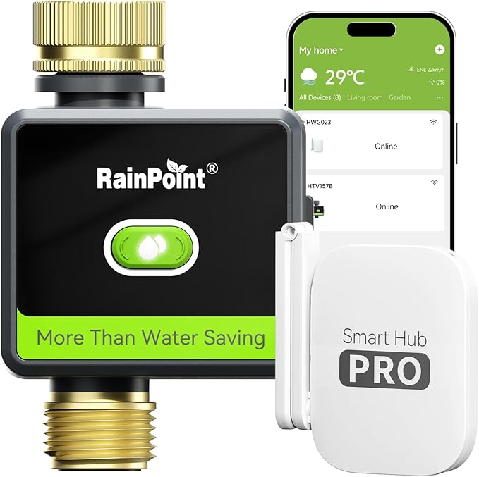 RAINPOINT WiFi Water Hose Timer with Brass Inlet&Outlet, Smart Sprinkler Timer for Watering with Gateway, WiFi Watering System for Garden, Automatic Irrigation System for Lawns and Yard