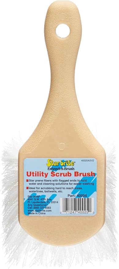 Star Brite Utility Scrub Brush - Marine-Grade Heavy-Duty Stiff Bristled Scrubber - Extra Long Flagged Bristles for More Cleaning Power in Hard to Reach Areas