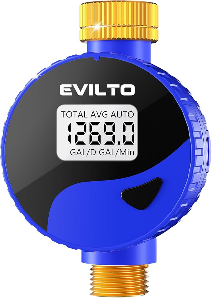 Water Flow Meter with 360° Rotatable and Removable Panel, Alloy Inlet & Outlet Flow Meter Measure Gallon/Liter Consumption for Garden Hose Watering, RV Water Tank Filling, Lawn Sprinkler