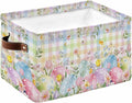 Colorful Easter Storage Bins Cubes Waterproof Cloth Storage Basket, Easter Eggs Botanical Spring Floral Foldable Storage Bags for Shelf Clothes Storages Organizers with Handles 15x11x9.5 in 1PCS
