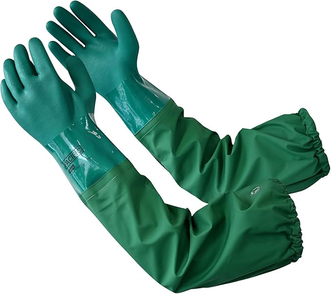 PACIFIC PPE 26" Rubber Chemical Resistant Gloves, PVC Reusable, Heavy Duty Waterproof With Cotton Liner, Anti-skid, Acid-alkali and Oil Resistant, Large