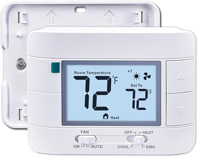 Aowel 2 Heat/ 1 Cool Non-Programmable Thermostat for Home Heat Pump System and Conventional Single-Stage System, with Room Temperature & Humidity Monitor (White Backlit Screen)